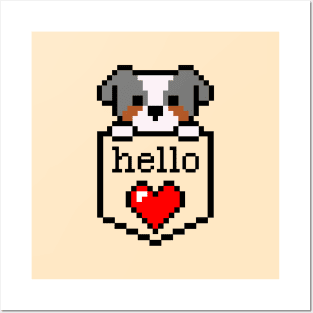 Pixelated Puppy in pocket / Hello sign / Perfect gift for every Kid Posters and Art